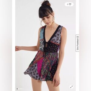 Urban Outfitters Marietta Patchwork Romper Double Tie S